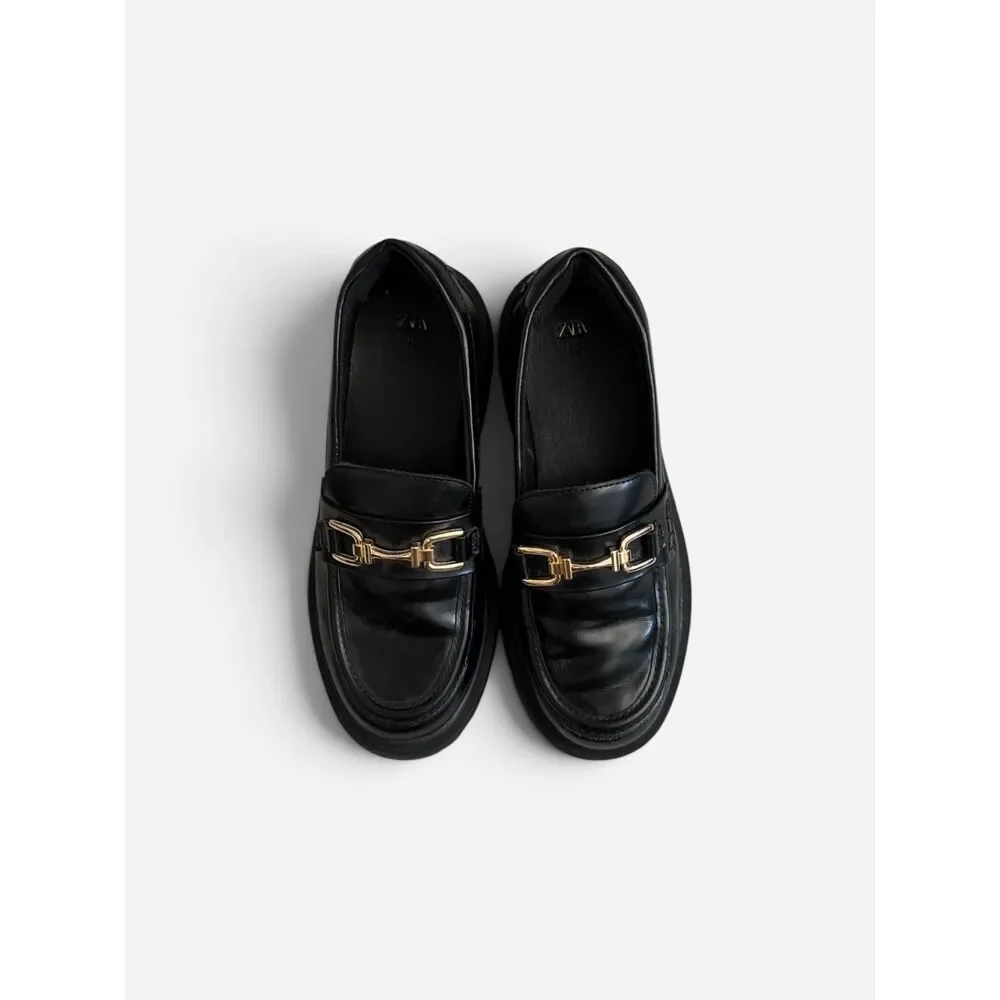 Zara Kids Black Chunky Lug Sole Horsebit Loafers EU 34 US 3.5